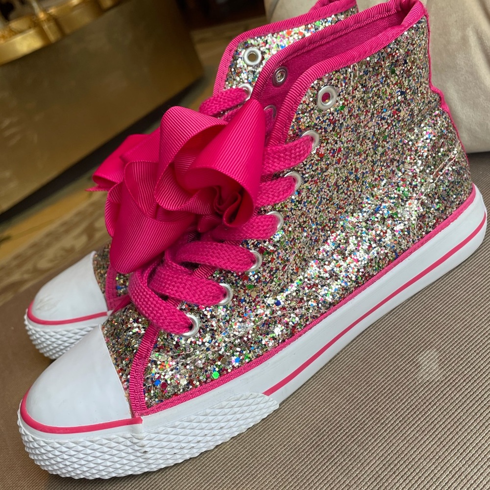 Jojo Siwa Multicolor Glitter Pink Bow High Tops Size 4